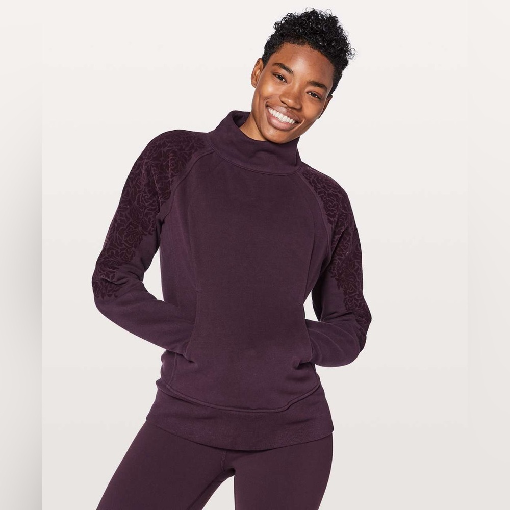 Lululemon Athletica Floral flock pullover Dark Purple Mock Neck Sweatshirt